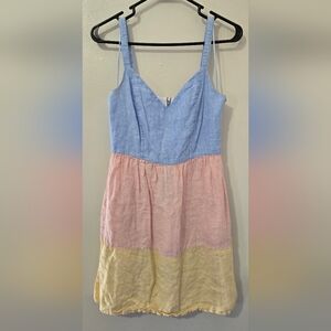 Cynthia Rowley Blue Yellow Pink Pastel Linen Dress Sz Small